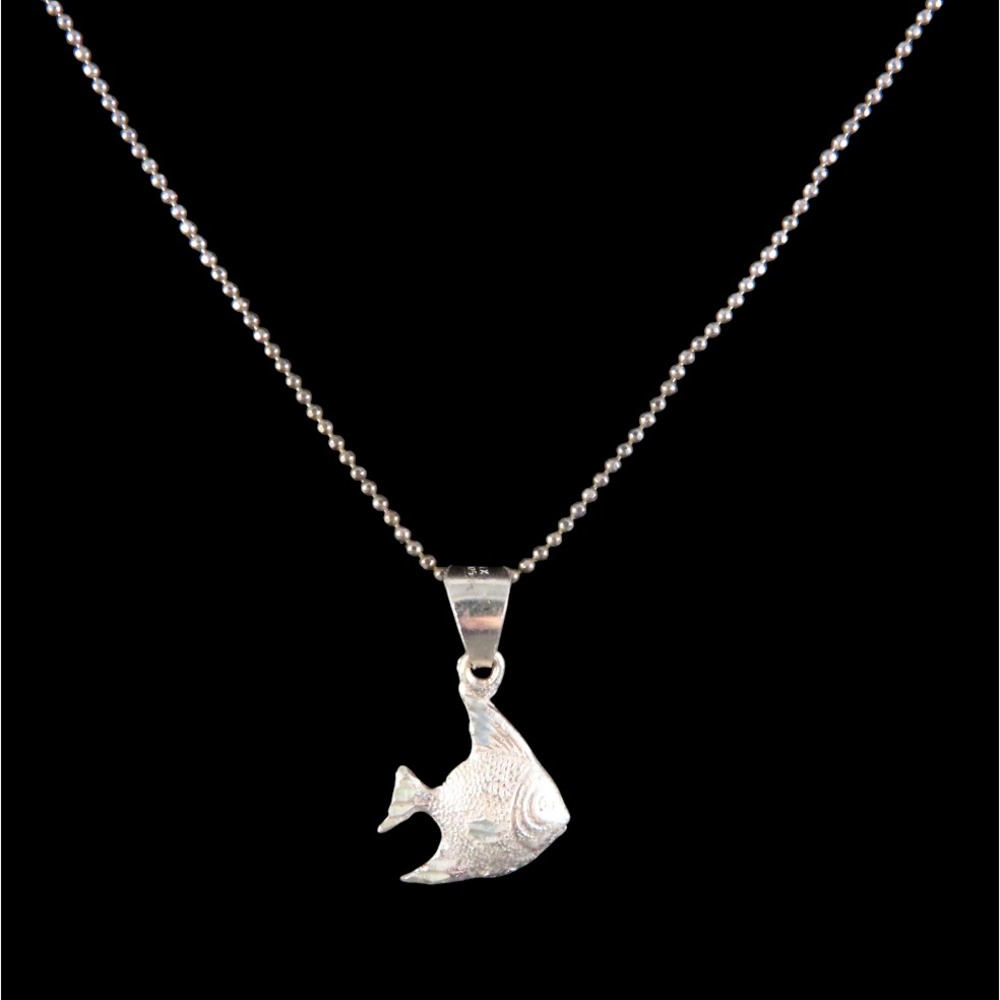 STERLING SILVER 16" Faceted Ball-Chain Necklace DIAMOND CUT ANGEL FISH PENDANT - Picture 2 of 5